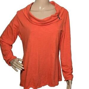 NEON BUDDHA Orange Cowl Neck Tunic Top Size Large Button Detail Lagenlook BOHO